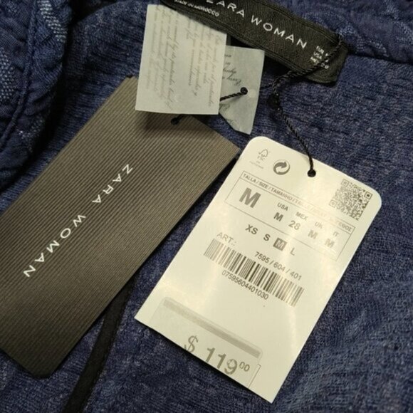 Zara Woman Textured Blue Jacket NEW WITH TAGS Style 7595/605/401 Size M - Picture 7 of 9